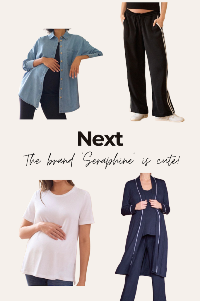 Next online is a great spot to shop for maternity clothes Switzerland, especially their denim blue shirt, pajamas, and track pants!